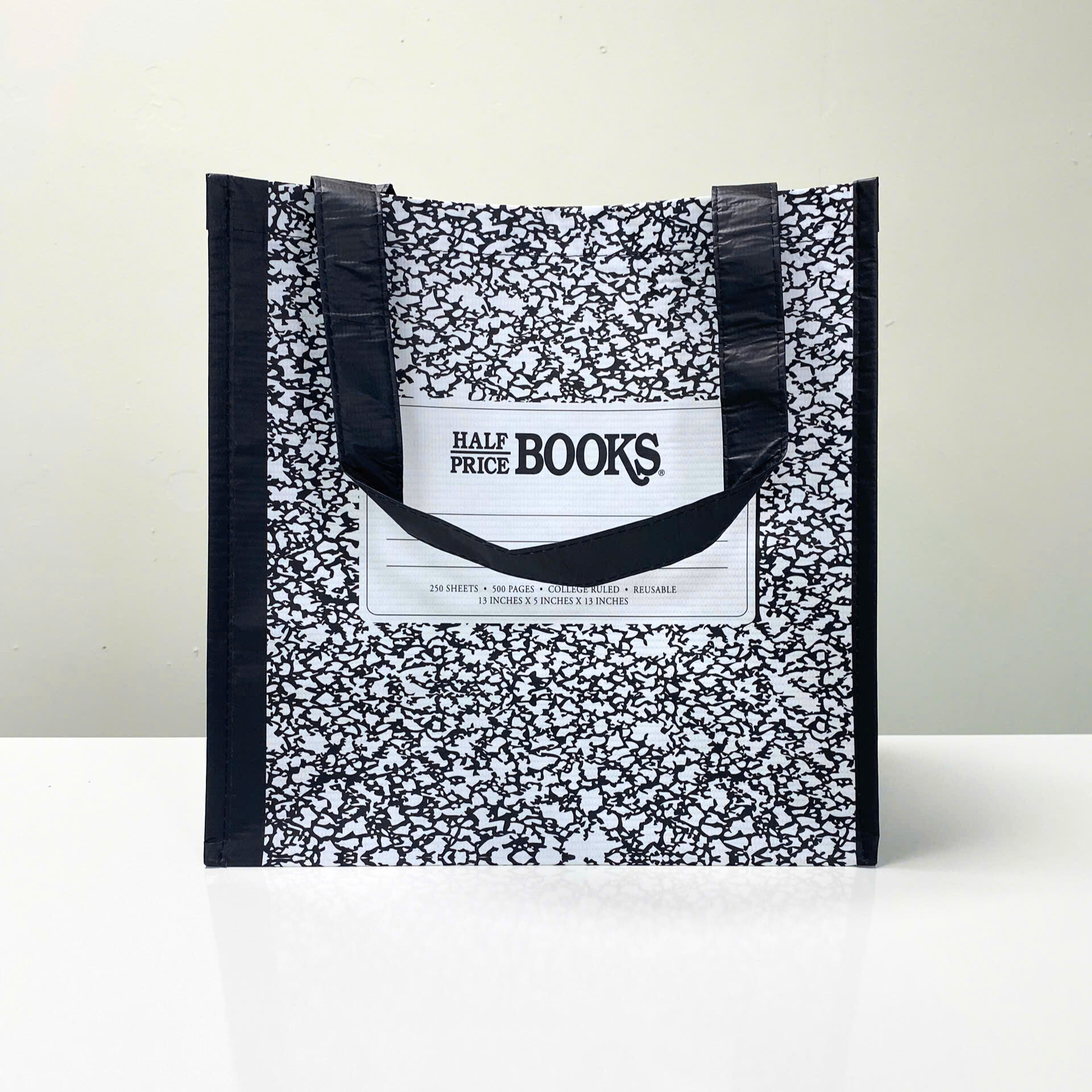PP Woven Black White Reusable Shopping Bag with Notebook Design - K008