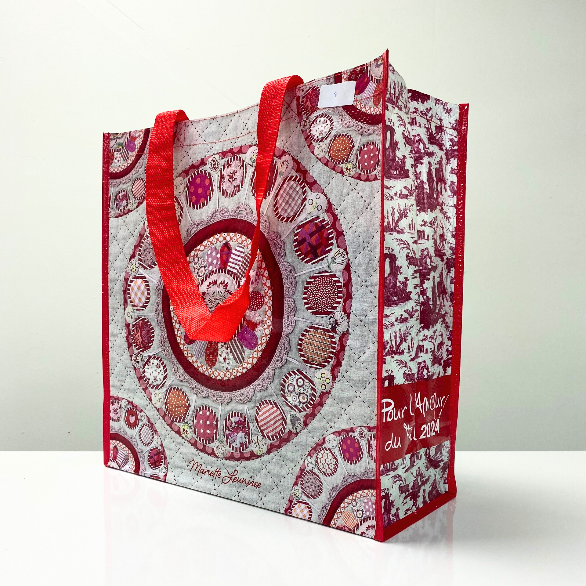 PP Woven Reusable Red & White Pattern Shopping & Grocery Bag - K004