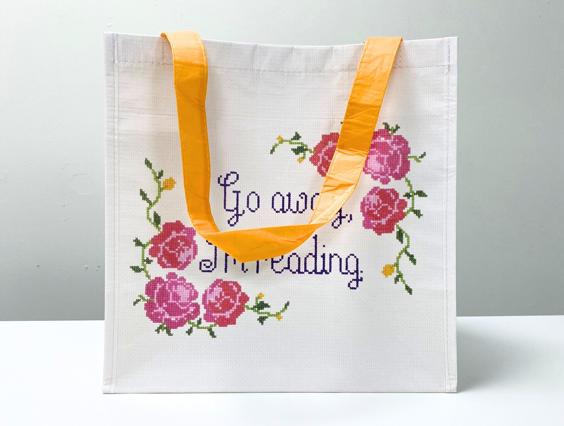 RPET reusable white shopping bag with flower design - K015