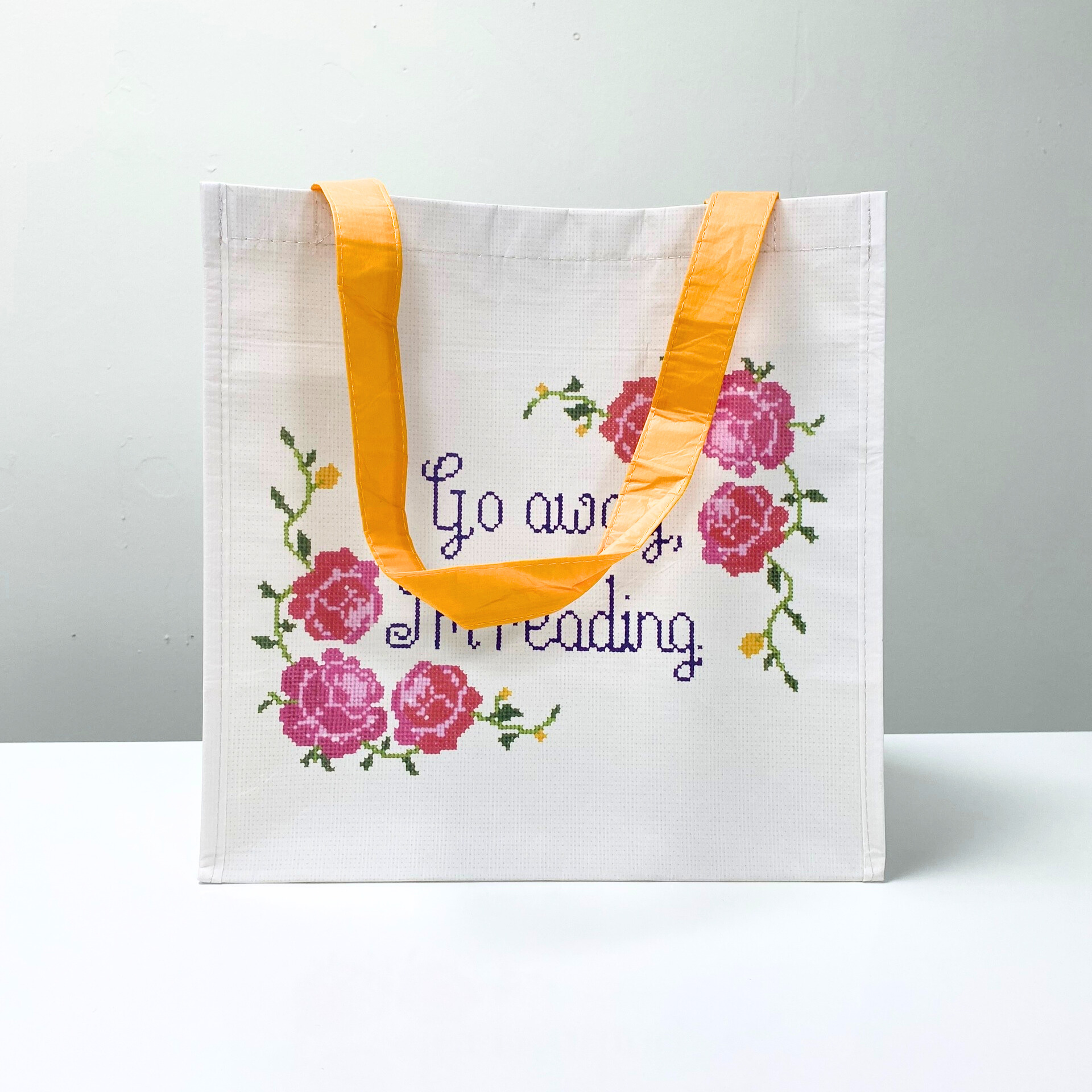 RPET reusable white shopping bag with flower design - K015